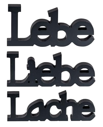 levandeo 3er Set Schriftzug Lebe Liebe Lache Schwarz MDF Buchstaben Holz Deko Aufsteller Tischdeko Wohnkultur Dekoration