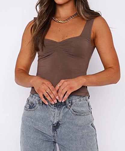 BAIGRAM Women’s Sleeveless Slim Crop Tank Top Sexy Pleated Bustier Sweetheart Neck Strappy Slits Cropped Vest Cami4