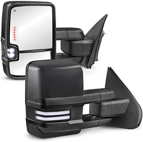 MOSTPLUS Power Heated Towing Mirrors Compatible with 2014-2019 Chevy Silverado GMC Serria w/Sequential Turn light, Clearance Lamp, White Running Light (Set of 2)-Black Not for Diesel Truck