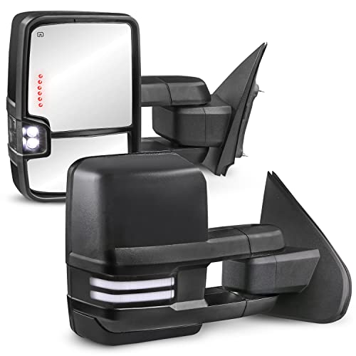 Mostplus Power Heated Towing Mirrors Compatible With 2014-2019 Chevy Silverado Gmc Serria W/Sequential Turn Light, Clearance Lamp, White Running Light (Set Of 2)-Black Not For Diesel Truck #TOP6