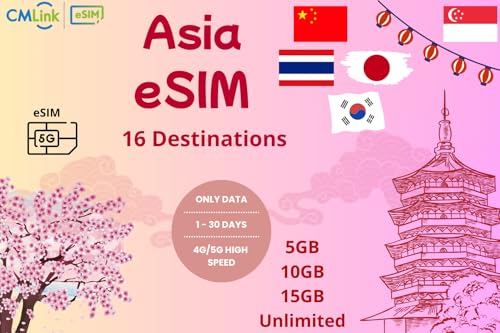 eSIM Asie 16 destinations avec internet illimité pour voyage de 15 jours