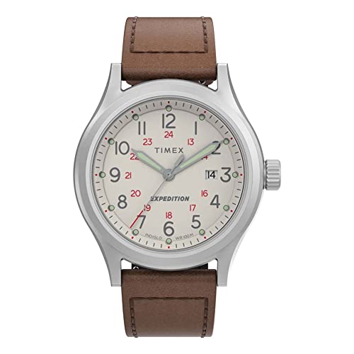 Timex 41mm エクスペディションレザーストラップウォッチ シルバー/クリーム/ブラウン ワンサイズ