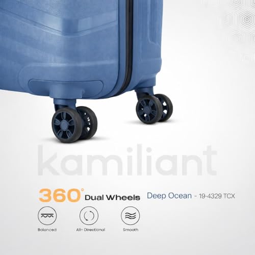 Image of Kamiliant by American Tourister Rock-Lite 99L Hard Sided Trolley Bag for Men & Women with 3 Digit Combination Lock, Set of 3pc (Small, Medium & Large) - Deep Ocean