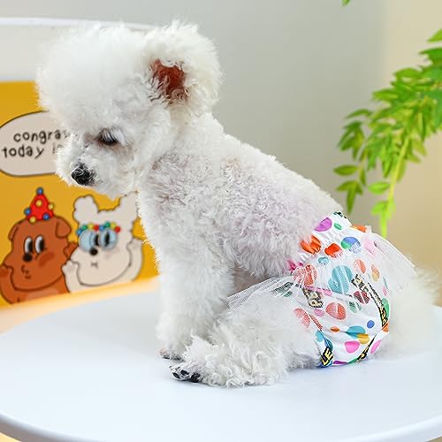 Image of Small Dog Sanitary Panties, Lace Washable Reusable Cute Puppy Panties Pet Underwear Diaper Physiological Shorts for Female Girls Dogs(Colorful Bubbles,XS)