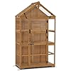 Mcombo wooden greenhouse outdoor with openable roof vent and adjustable shelves 0826 natural  urban country home decor
