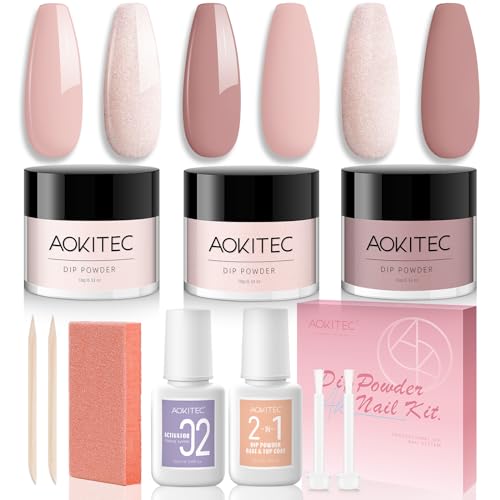 Aokitec 11-teiliges Dipping Powder Nails Set Starter Kit, 3 Farben Helles Nude Rosa Dip Powder Nail Set mit 2-in-1 Dip Base Liquid & Top Coat Aktivator Dip Nagelset für Nails Art, Nägel Selber Machen Aokitec 11-teiliges Dipping Powder Nails Set Starter Kit, 3 Farben Helles Nude Rosa Dip Powder Nail Set mit 2-in-1 Dip Base Liquid & Top Coat Aktivator Dip Nagelset für Nails Art, Nägel Selber Machen