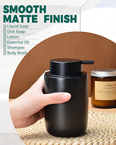 Image of BosilunLife Lotion Pump Dispenser - Matte Black Soap Dispenser Bathroom Ceramic Dish Liquid Soap Dispenser for Kitchen, Bathroom Countertop Soap Dispensers