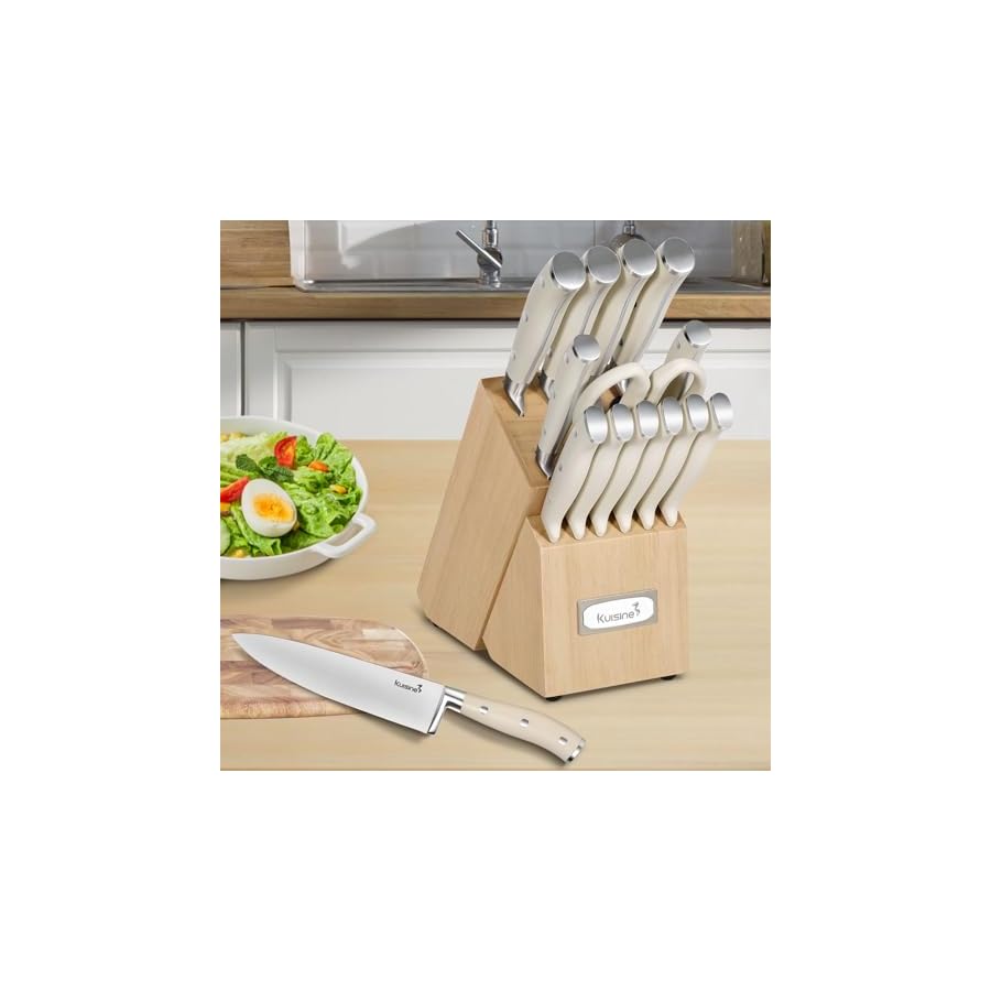 Kuisine-Chef-Knife-SetHigh-Carbon-Stainless-Steel-Ultra-Sharp-Blade-Ergonomic-Handle-Kitchen-Knife-Block-Set-with-Built-in-SharpenerElegant-Gift-for-HolidayIvory-Pro15PCS Kuisine Chef Knife Set,High Carbon Stainless Steel Sharp Knife Set Blade Ergonomic Handle,Kitchen Knife Block Set with Built-in Sharpener(Ivory Pro,15PCS)