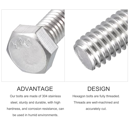 Image of METALLIXITY Hex Head Bolts (5 /16-18 x 2 inch) 5Pcs, 304 Stainless Steel 18-8, Fully Threaded, External Hex Drive, Plain Finish, Hex Head Screw Bolt, Silver