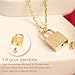Purnebu 14K or 18K Gold Handmade Padlock Urn Necklace - Ashe Locket Cremation Memorial Necklace for Human Ashe - Custom Engrave Keepsake Jewelry Gift (Lock Pendant, 14K - White Gold, 14 Inch,T - 2)