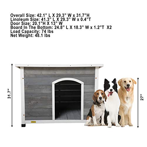 Sandinrayli Wood Dog Houses for Dogs, Weatherproof Outside Dog Kennel with Door Slanted Hinged Roof (Grey) - Thumbnail 6
