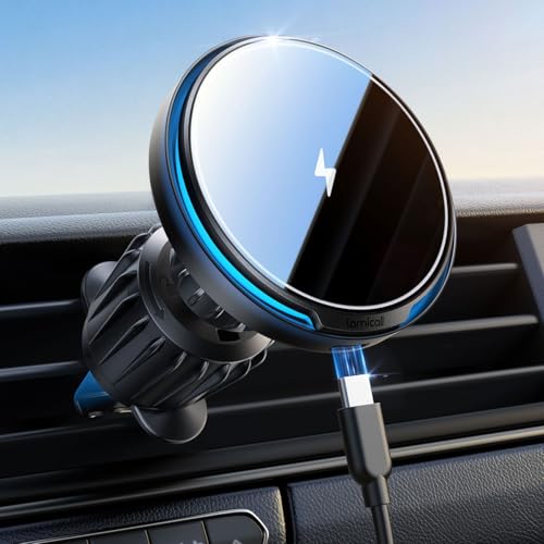 Lamicall 15W Handyhalterung Auto für Magsafe Autohalterung mit Ladefunktion - [Schnell & Sicher] Kfz Handy Halterung Magsafe Ladegerät Auto Lüftung Magnet Auto Zubehör für iPhone 17/16/15/14/13/12