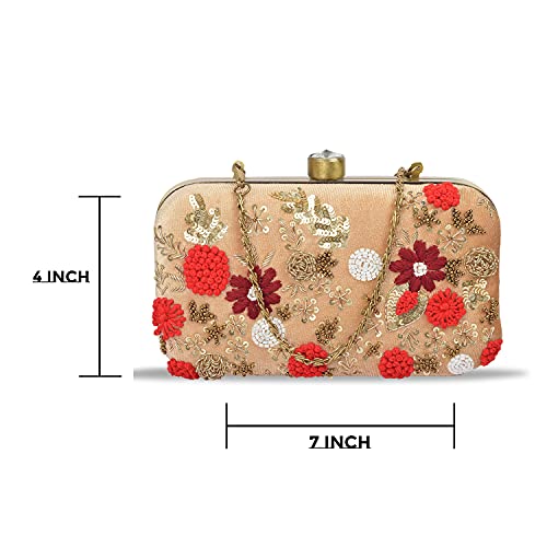Image of Umera clutch entire heavy embroidery and is a stunning Women' Evening Clutch Purse with Detachable Chain Strap Closure Handbag Suitable for Weddings Proms Night Out Luxury Glam Handbag