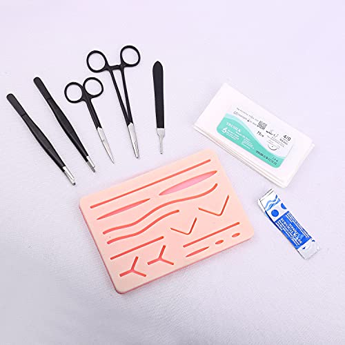 Image of Suture Practice Kit for Medical Student, Complete Suture Practice Kit, Suture Training Include Upgrade Suture Pad with 3 Layers and 14 Wounds with Silicone Suture Pad and Suture Tool kit,
