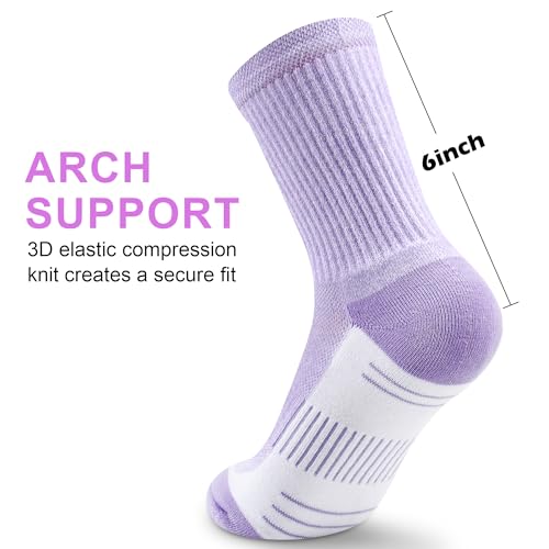 Image of Crew Socks Women Athletic Hiking Running Cushioned Compression Socks 3-5 Pairs