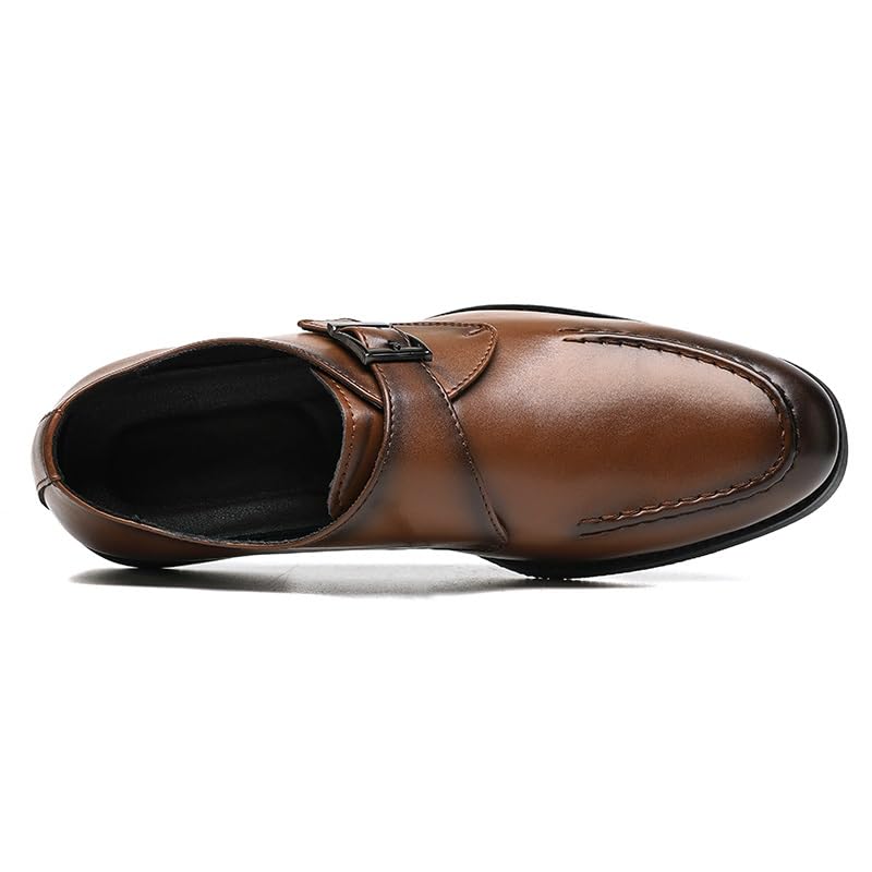 HOOENG Formal Shoes for Men Slip On Round Toe PU Leather Monk Strap Apron Toe Resistant Non Slip Rubber Sole Walking(Color:Brown,Size:8.5)4