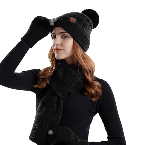 Ensemble bonnet écharpe gant femme homme tour de cou col hiver tricoté épais