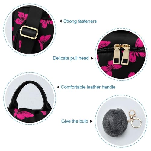 Image of Fustylead Cute Hot Pink Wild Butterfly Women Backpack Purse Anti-theft Lightweight Shoulder Bag