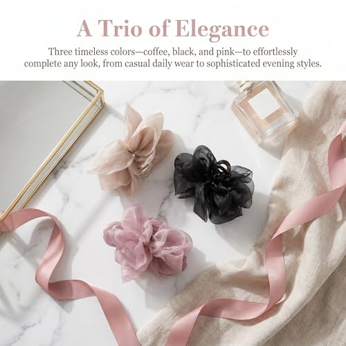 Set de 3 pinzas para cabello con moño de organza miniatura 6