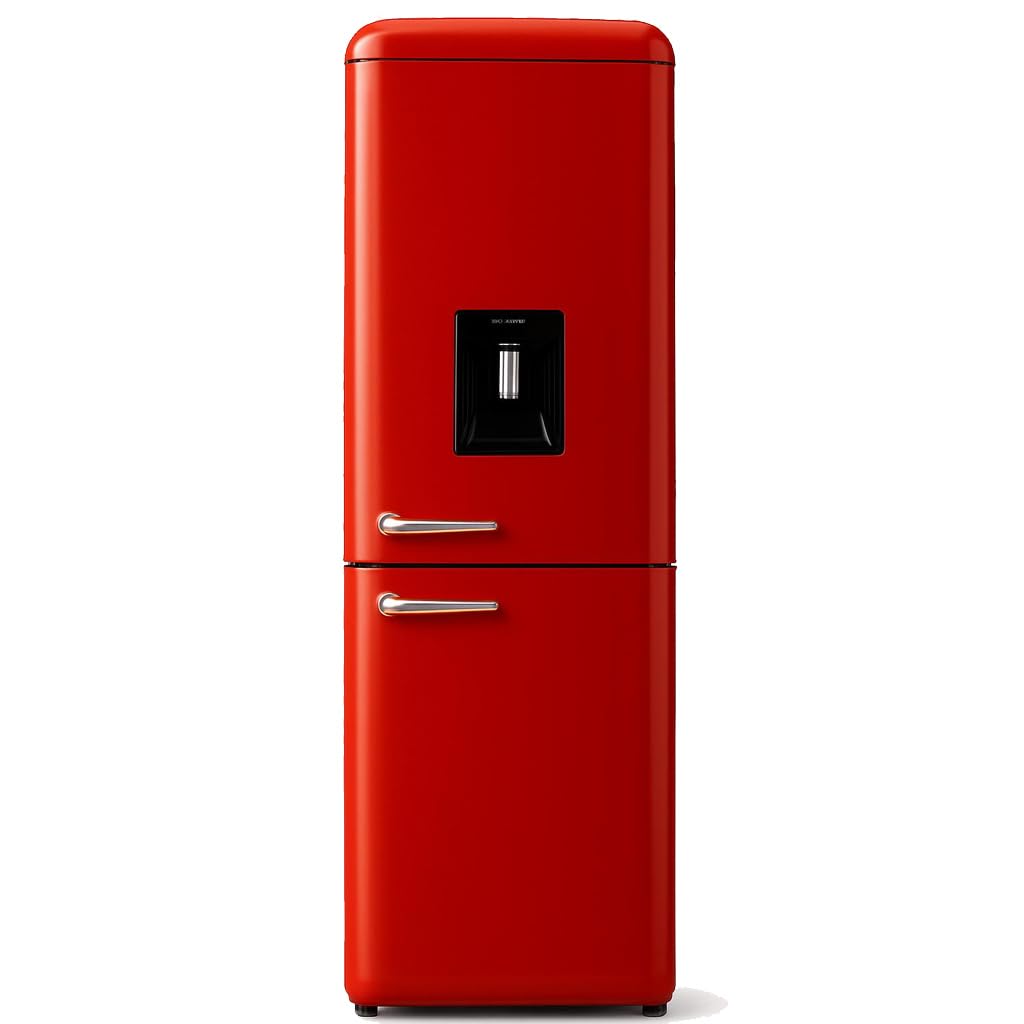 BAKAJI Frigorifero Combinato Vintage con Doppia Porta da 247 Litri, Frigo Salvaspazio con Dispenser d'Acqua e Maniglie Ergonomiche Design Retrò, Dimensioni 60 x 60 x 178 cm (Rosso)
