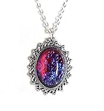 Synthetic Mexican Fire Opal Dragons Breath Czech Glass Amulet Necklace Pendant in Antique Silver Charm