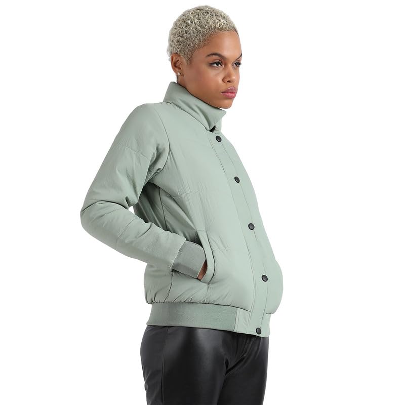Image of PINACOLADA Women's Pink Puffer Regular Fit Bomber Jacket For Winter Wear | Standing Collar | Full Sleeve | Buttoned | Casual Jacket For Woman & Girl | Western Stylish Jacket For Women