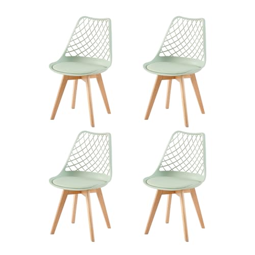 EGGREE Lot de 4 Chaises de Salle à Manger en Creux Scandinaves Testées SGS, Chaises Creusée de Cuisine Rétro à Coussin, Sculptés Chaises évidée de Bureau Pieds...
