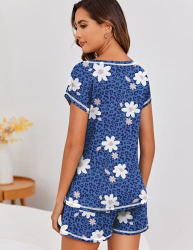 Image of Ekouaer Womens Pajama Sets 2 Piece Soft Short Sleeve Top and Shorts Sleepwear Round Neck Pjs Lounge Set with Pockets