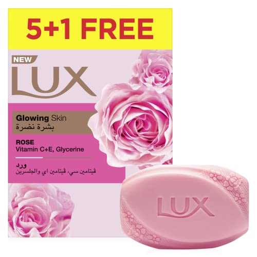 LUX Bar Soap for glowing skin Rose with Vitamin C E and Glycerine 170g (Pack of 6)