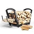Habit Garden Indoor Outdoor Firewood Rack with Kindling Wood Hooks, Small Log Holder for Fireplace, Wrought Iron Storage Rack to Store Firewood, 25in(L) x 12in(W) x 16in(H)
