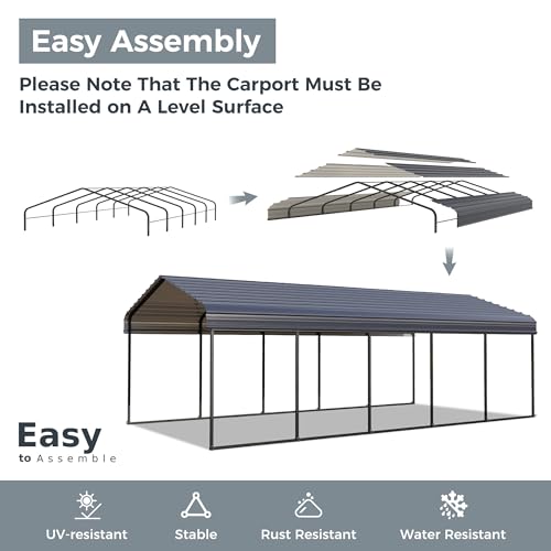 Image of GREEN PARTY 12x25 ft Metal Carport Heavy Duty Frame Canopy Garage Shelter