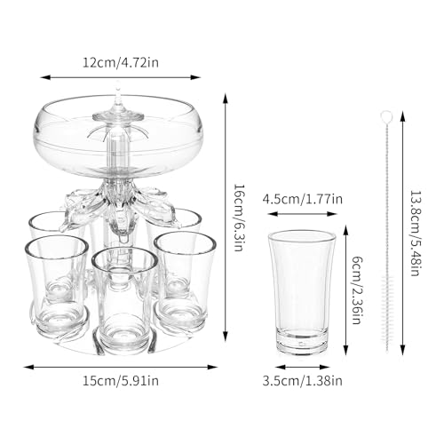 Focenat Distributeur Boisson et 6 Verres à Shot, distributeur de vin, Distributeur de 6 verres à liqueur et support, séparateur de liquide pour boissons, cocktail, bière, Vodka