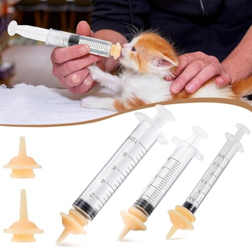 JEYORZY 5 Pcs Haustier Fütterung Silikon Nippel, katzenmilch Aufzuchtflasche für undewelpen Kitten, mit Spritzen, Plastikspritze, Futterspritzen Kleintiere, für Welpen Hund Katze oder andere Haustiere