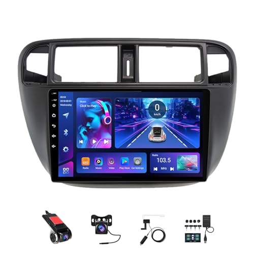 9 Pulgadas Android 14 Doble DIN Radio de Coche para Honda Civic EJ EK EM 1995-2001 con CarPlay inalámbrico GPS Navi Cámara de Respaldo Controles del Volante Bluetooth(LHD,T3[2+32G])