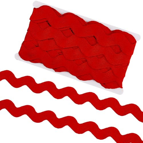 GORGECRAFT 10 Yard 40mm Large Christmas Red Wave Bending Fringe Trim Ribbon Jumbo Rick Rack Wavy Edge Ribbon RIC Rac Fabric Trim Zig Zag for Sewing Making Wedding Dress Party Gift Wrapping