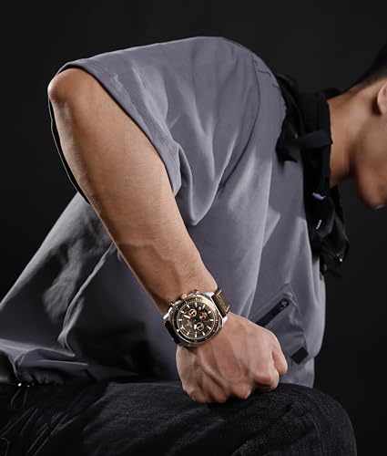 Image of NAVIFORCE NF8057 Square Vintage Military Chronograph Genuine Leather Analog Watch