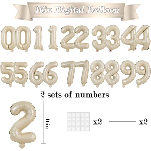 Image of TONIFUL 20 Pcs Number Balloon 2 Set 16 Inch Caramel 0-9 Numbers Balloons | Small Custom Digital Mylar Foil Ballons for Boho Birthday Engagement Graduation Anniversary Baby Shower Party Decorations