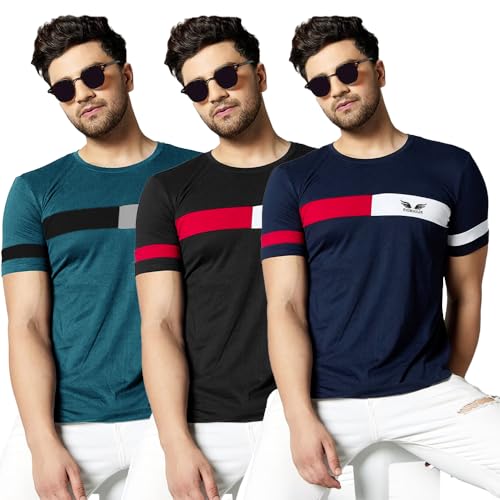Image of Noble Monk Men Regular Fit T-Shirt | Round Neck | Half Sleeve | Self Design | Casual T Shirt for Men