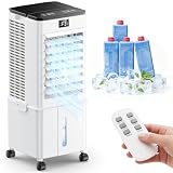 Portable Air Conditioner with Auto Oscillation,Powerful Cooling Portable AC Unit,1-12H Timer, 10L Removable Water Tank,4 Ice Boxes, Remote Control, Touch Display, Air Cooler For Home(White)
