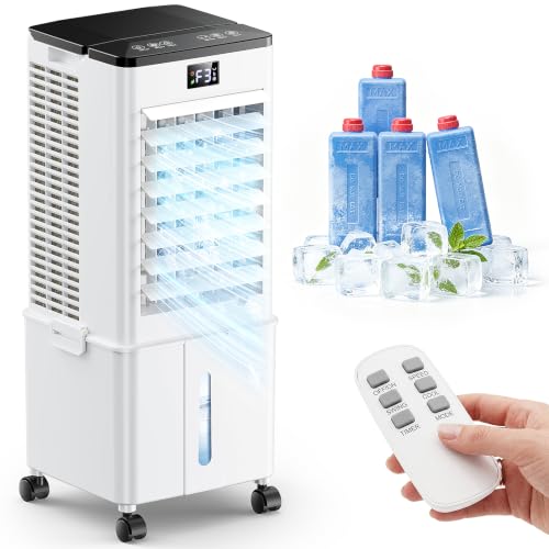 Image of Portable Air Conditioner with Auto Oscillation,Powerful Cooling Portable AC Unit,1-12H Timer, 10L Removable Water Tank,4 Ice Boxes, Remote Control, Touch Display, Air Cooler For Home(White)