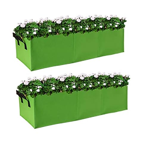 Auroal Plant Grow Bags, 2 Pack Fabric Raised Planting Bads, 3 Holes Rectangle Grow Bag, 15 Gallon Breathable Potato Tomato Planter Pots for Outdoor Vegetables Plant Flowers(Green) Cover
