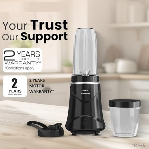 Image of Havells Nutri Power Blender 350 W Mixer Grinder| 1 Speed Switch| Leak Free Sipper Lid| Air Vent Technology| Stainless Steel Blade| 2Yrs Manufacturer Warranty (Black)