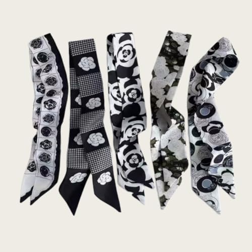5Pcs Scarves for Women Multifunctional Boho Scarves for Hair Fashion Skinny Scarf for Women Silk Headband Scarf 35X2.7Inch