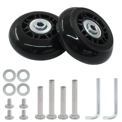 Luggage Wheels Replacement Set of 2, 64mm x 24mm Suitcase Wheels Replacement Rubber Swivel Caster Wheels with Installation Accessories, Luggage Replacement Wheels for Trolley Bag Drawbar Box