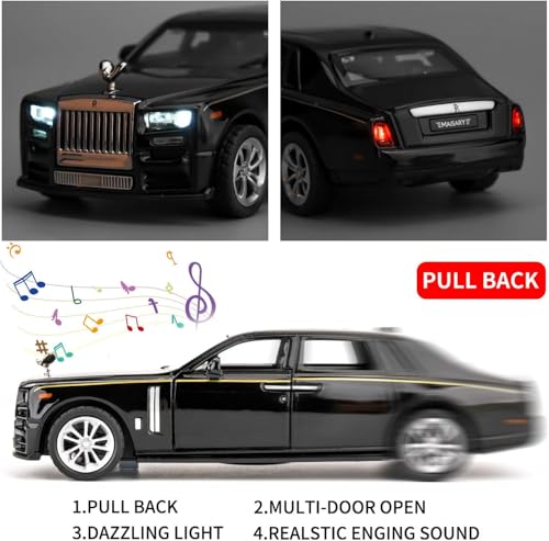Image of PLUSPOINT Diecast Model Car Pull Back Action Vehicles Alloy Simulation Supercar with Openable Doors Lights and Sound Toy for Kids and Collectors Perfect for Play & Display Gift for 3+ Year Boys