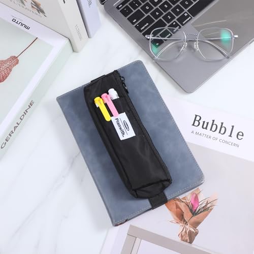 Image of Grevosea Pen Holder for Notebook, Pen Pouch with Zipper and Adjustable Elastic Band Notebook Pouch Journal Pencil Holder for Adult Office College Supplies Planner Accessories (Black)