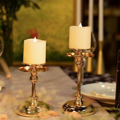 Image of 3x3 Flickering Flameless Candles Set of 2,3 inch Real Wax LED 600 Hours Battery Candles with Timer Remote,Control for Wedding Party Indoor,Ivory