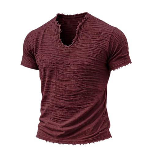 T-shirt rétro à col en V avec franges et look effiloché unique