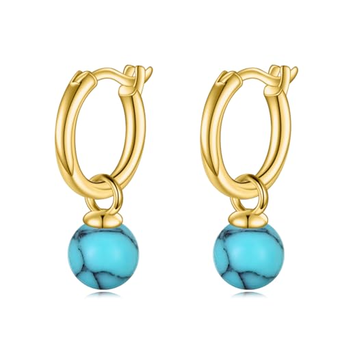 Image of Turquoise Hoop Earrings Sterling Silver Turquoise Drop Dangle Jewelry Gifts for Women Girls