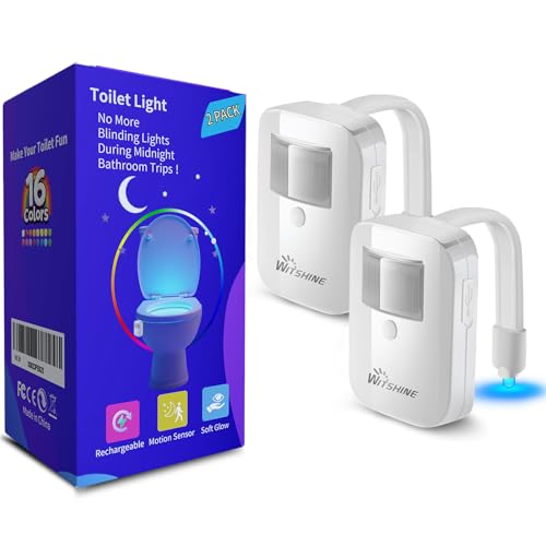 2 Pack Rechargeable 16-Color Toilet Night Light, Motion Sensor LED Bowl Light, Novelty Cool Funny Birthday Gag Gadget Gifts Ideas for Adult Kids Men Dad Boys Toddlers Mom - by Witshine